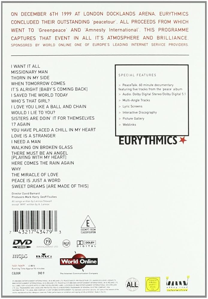 (未使用･未開封品)Peacetour [DVD] Amazon.co.jp: Peacetour [DVD] : Eurythmics: DVD